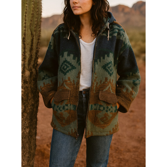 Woolrich Jackets & Blazers - Vintage Woolrich Woman Southwestern Aztec Blanket Style Jacket Zip Hooded Medium